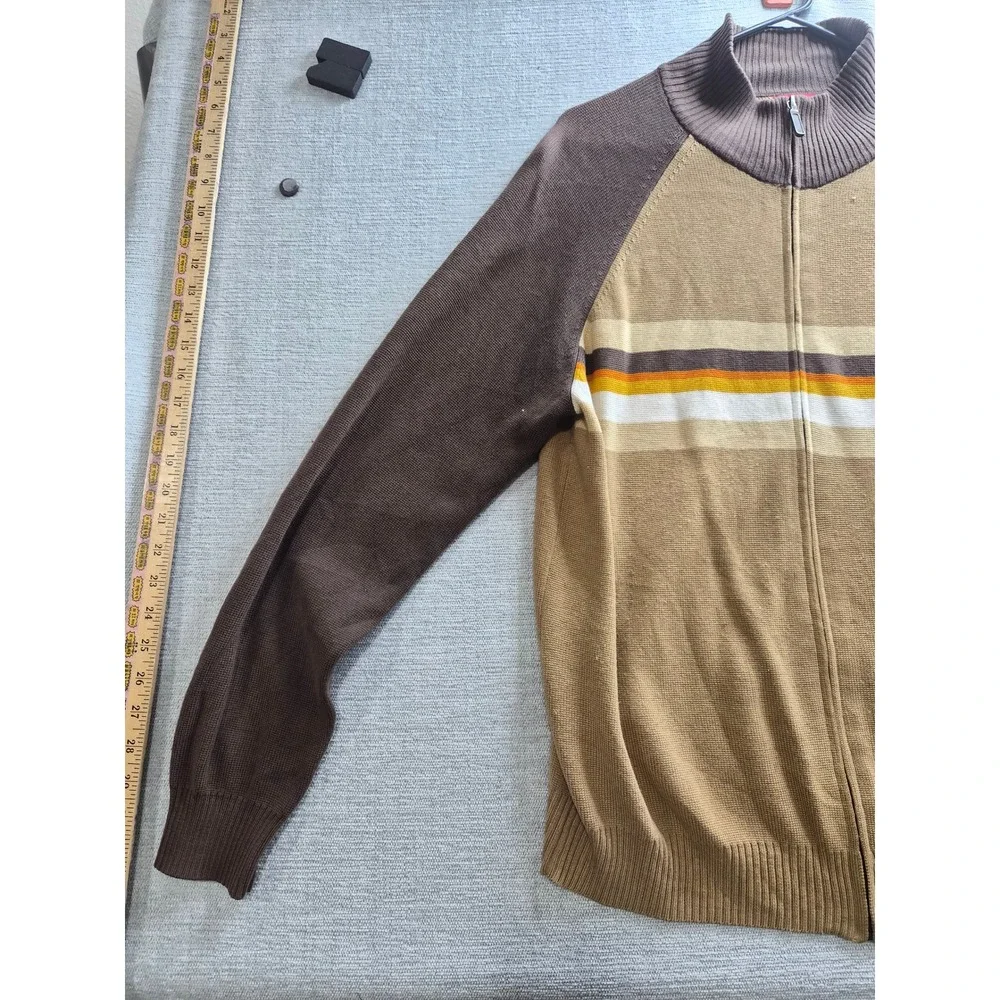 Mossimo Cardigan Sweater Mens Large Brown Tan Tight Knit Raglan Sleeve Full Zip